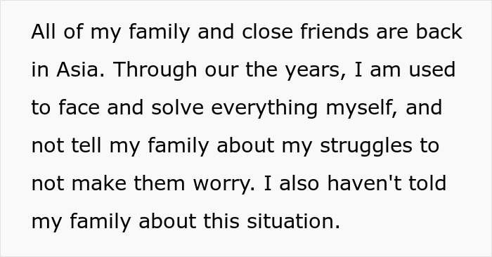 Text discussing personal struggles and family distance, relating to buying property. Text discussing personal struggles and family distance, relating to buying property.