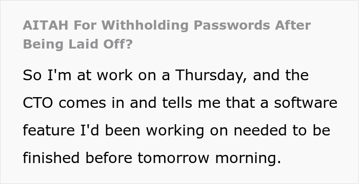 Employee withholding passwords after being laid off in office scenario. Employee withholding passwords after being laid off in office scenario.
