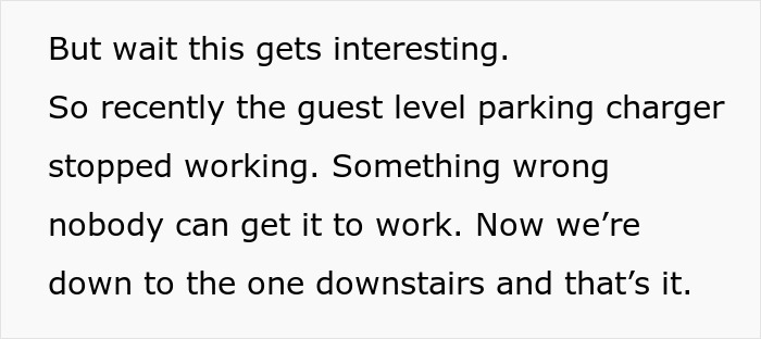Text describing a broken charging station issue, highlighting Tesla drivers facing limitations. Text describing a broken charging station issue, highlighting Tesla drivers facing limitations.