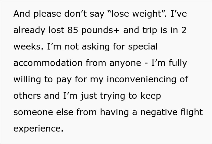 Text conversation about travel accommodation concerns for new hire needing extra space on flight. Text conversation about travel accommodation concerns for new hire needing extra space on flight.