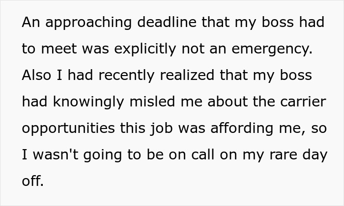 Text description about boss, deadlines, and job realities reflecting malicious compliance situation. Text description about boss, deadlines, and job realities reflecting malicious compliance situation.
