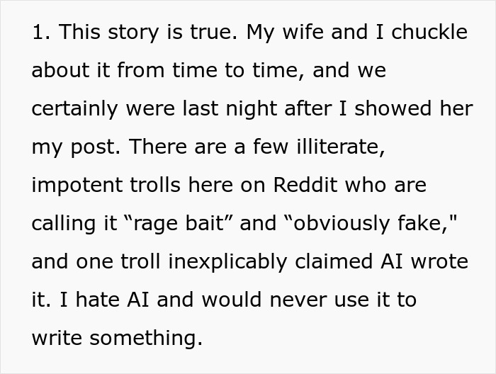 Text about a true story, Reddit trolls, AI claims, and the author's dislike for AI. Text about a true story, Reddit trolls, AI claims, and the author's dislike for AI.