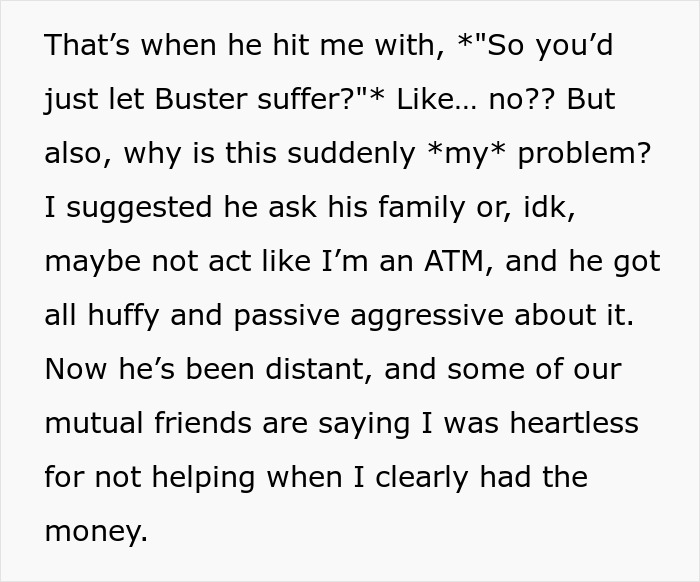 Text message expressing frustration over boyfriend's spending on toys while girlfriend refuses to pay dog's vet bill. Text message expressing frustration over boyfriend's spending on toys while girlfriend refuses to pay dog's vet bill.
