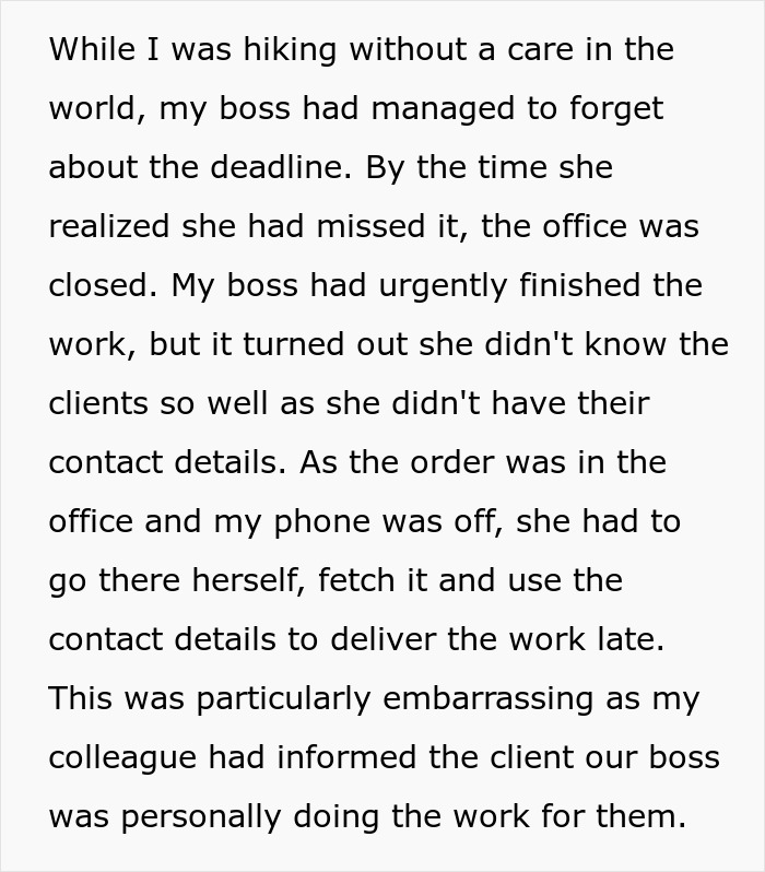 Text describes an egoistic boss embarrassed by missing a deadline and handling work incompetently. Text describes an egoistic boss embarrassed by missing a deadline and handling work incompetently.