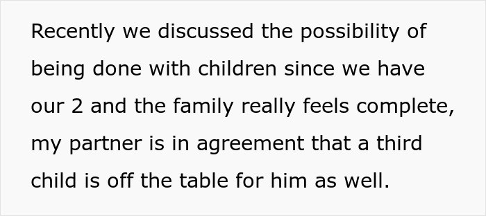 Text discussing sterilization decision in family planning context. Text discussing sterilization decision in family planning context.