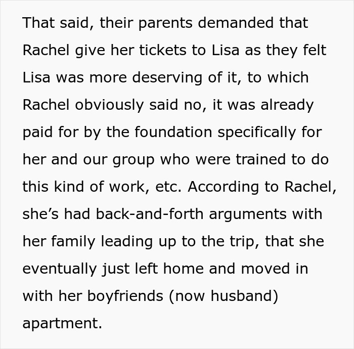 Text about a disagreement over giving trip tickets to an influencer daughter for an Egypt trip. Text about a disagreement over giving trip tickets to an influencer daughter for an Egypt trip.