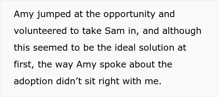Text about Amy adopting sibling's baby, leaving family member surprised. Text about Amy adopting sibling's baby, leaving family member surprised.