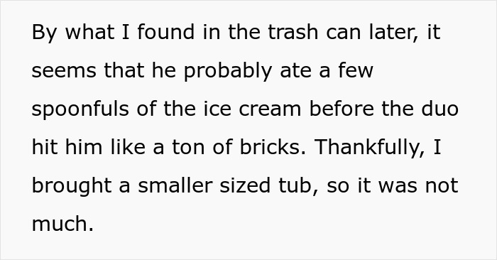 Text detailing an ice cream thief's encounter with a spicy hidden surprise in mint chocolate. Text detailing an ice cream thief's encounter with a spicy hidden surprise in mint chocolate.