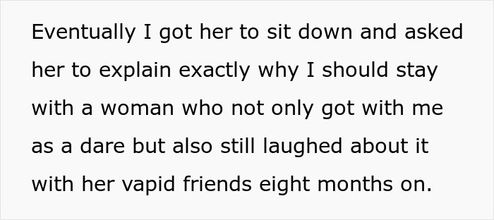 Text screenshot about a boyfriend learning their relationship was part of a mean-girl bet. Text screenshot about a boyfriend learning their relationship was part of a mean-girl bet.