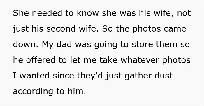 Text about wife removing late wife's photos, teen takes them with father's permission. Text about wife removing late wife's photos, teen takes them with father's permission.