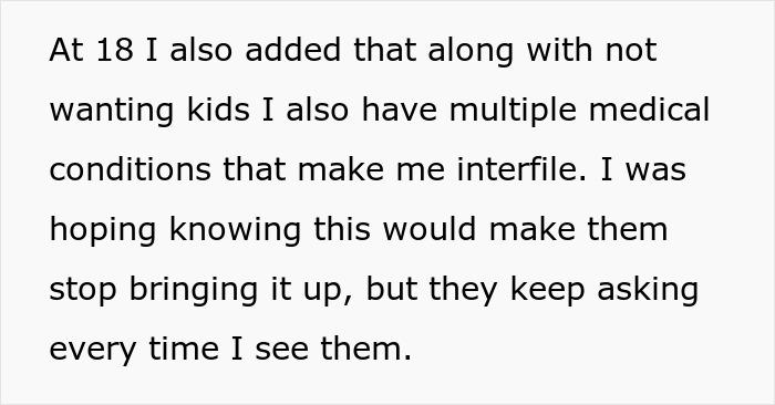 Text about being asked about having kids despite sharing medical conditions. Text about being asked about having kids despite sharing medical conditions.