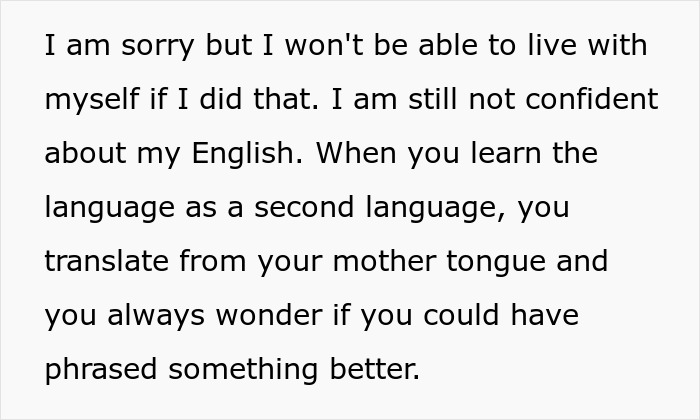 Text expressing anxiety over translation confidence and language learning challenges. Text expressing anxiety over translation confidence and language learning challenges.