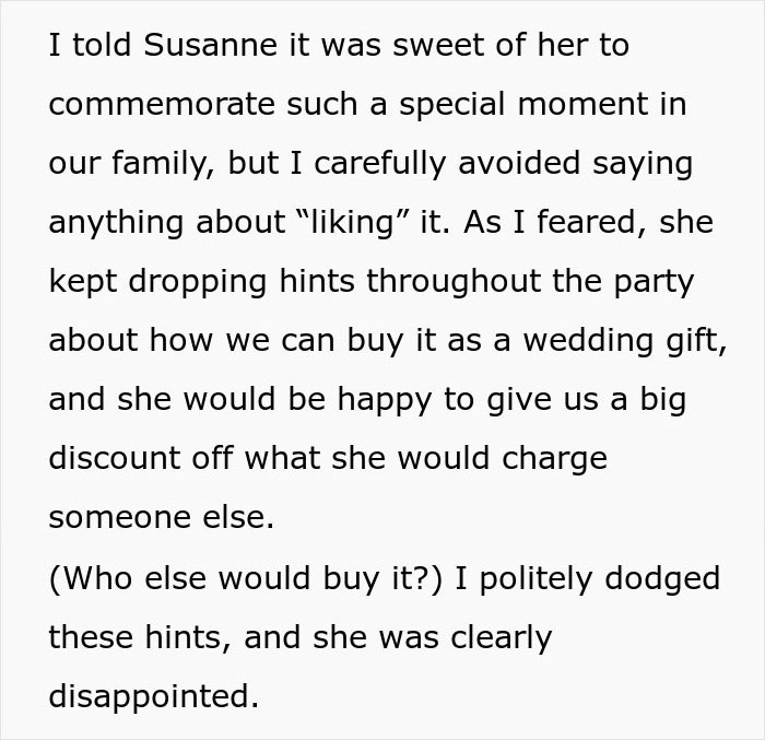 Woman's unwanted paintings receive lukewarm reactions at a party, as she hints for guests to buy them. Woman's unwanted paintings receive lukewarm reactions at a party, as she hints for guests to buy them.