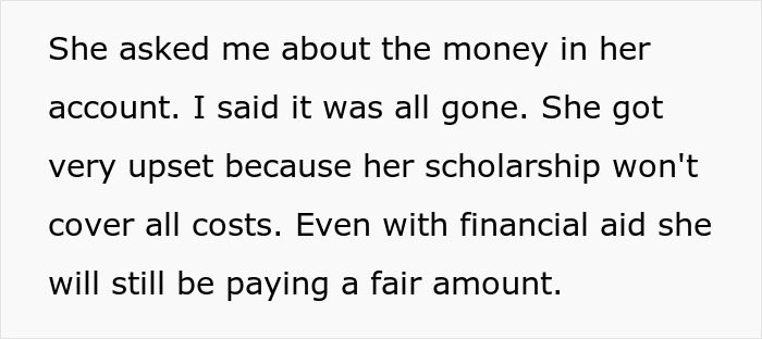 Text exchange about university funds causing upset due to bad behavior consequences in youth. Text exchange about university funds causing upset due to bad behavior consequences in youth.