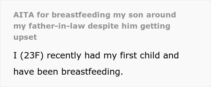 Text discussing breastfeeding and family dynamics, featuring a new mother and father-in-law. Text discussing breastfeeding and family dynamics, featuring a new mother and father-in-law.