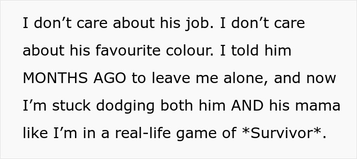 Text about a man whose mother tries to set him up, compared to playing a real-life game of Survivor. Text about a man whose mother tries to set him up, compared to playing a real-life game of Survivor.