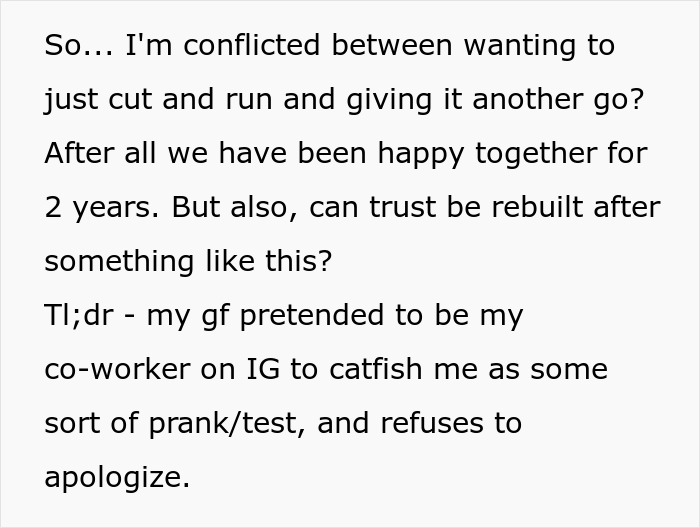 Text about testing boyfriend's loyalty using fake Instagram account. Text about testing boyfriend's loyalty using fake Instagram account.