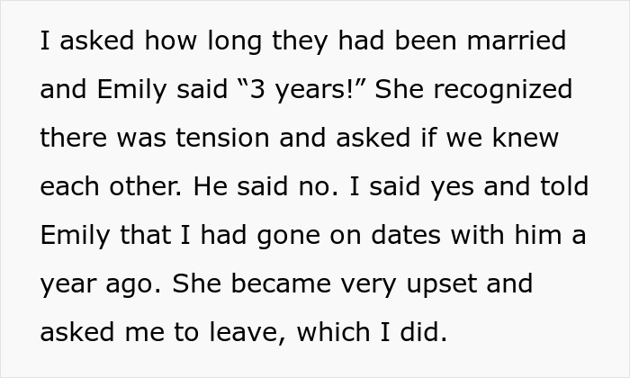 Text recounting a conversation where a woman tells her neighbor about dating the neighbor's husband. Text recounting a conversation where a woman tells her neighbor about dating the neighbor's husband.