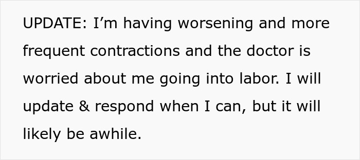 Text update about a pregnant woman's worsened contractions, with doctor concerns about labor. Text update about a pregnant woman's worsened contractions, with doctor concerns about labor.