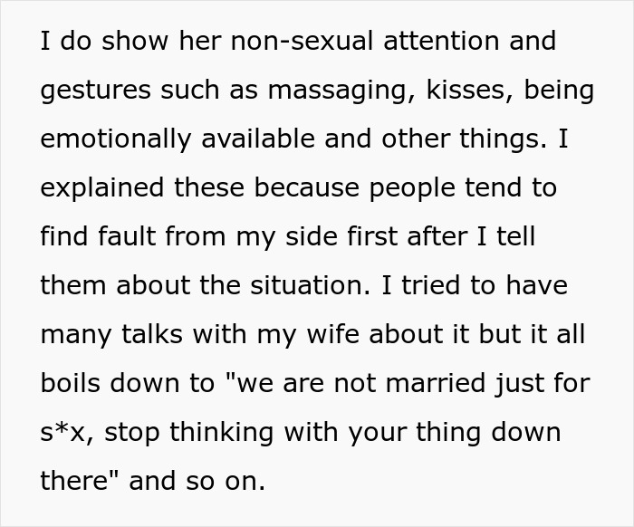 Text excerpt discussing husband filing for divorce after dead bedroom issues. Text excerpt discussing husband filing for divorce after dead bedroom issues.