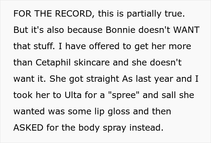 Text excerpt discussing a friend's parent body-shaming a 14-year-old girl. Text excerpt discussing a friend's parent body-shaming a 14-year-old girl.
