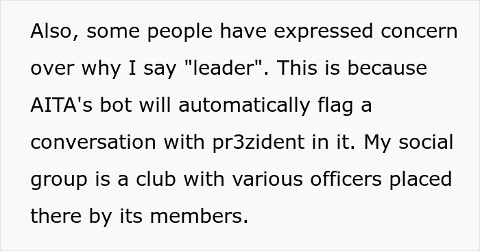 Text explaining a club's organization and why the term "leader" is used to avoid bot flags. Text explaining a club's organization and why the term "leader" is used to avoid bot flags.