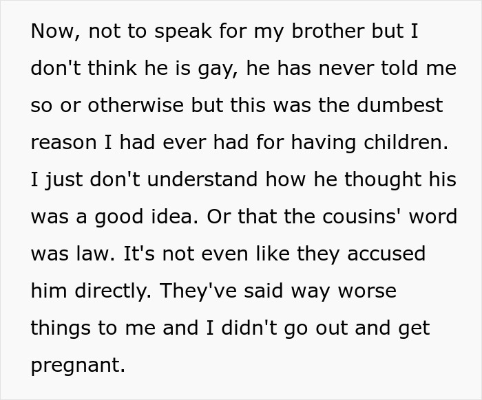 Text about a man's reasoning for getting women pregnant, surprising his sister with his explanation. Text about a man's reasoning for getting women pregnant, surprising his sister with his explanation.