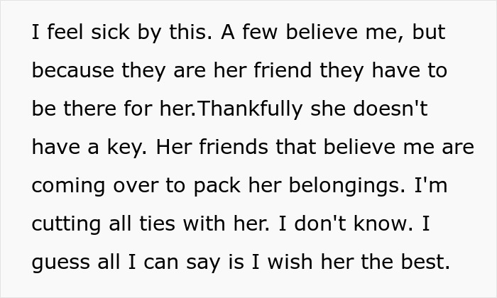 Text about ending a relationship, mentioning friends and packing belongings, in the context of a couch disagreement. Text about ending a relationship, mentioning friends and packing belongings, in the context of a couch disagreement.