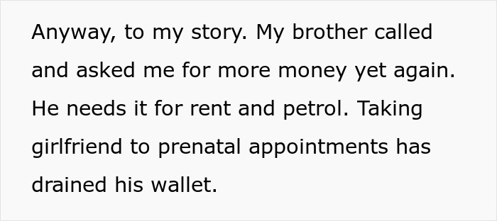 Text from a story about a man seeking financial help due to prenatal expenses. Text from a story about a man seeking financial help due to prenatal expenses.