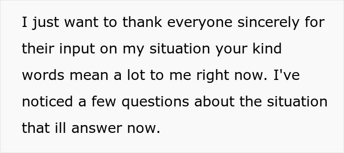 Text post from a woman thanking people for their input on her situation regarding her partner’s baby. Text post from a woman thanking people for their input on her situation regarding her partner’s baby.