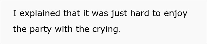 Text discussing difficulty enjoying a friend's birthday due to baby crying. Text discussing difficulty enjoying a friend's birthday due to baby crying.