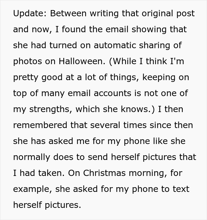 Text detailing a man's discovery of his wife's secret phone and spending monitoring. Text detailing a man's discovery of his wife's secret phone and spending monitoring.