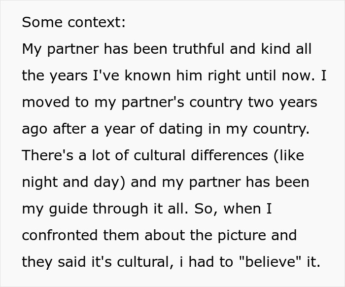 Text about cultural differences and trust between partners related to a sauna photo incident. Text about cultural differences and trust between partners related to a sauna photo incident.