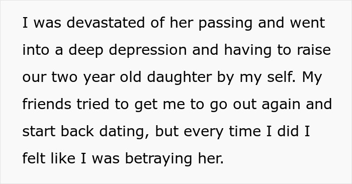 Man reflects on grief after wife's passing, raising daughter alone, and struggles with dating again. Man reflects on grief after wife's passing, raising daughter alone, and struggles with dating again.