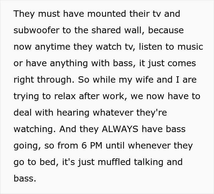 Text describing noise issues from neighbors treating the building like a nightclub, disrupting family's peace. Text describing noise issues from neighbors treating the building like a nightclub, disrupting family's peace.