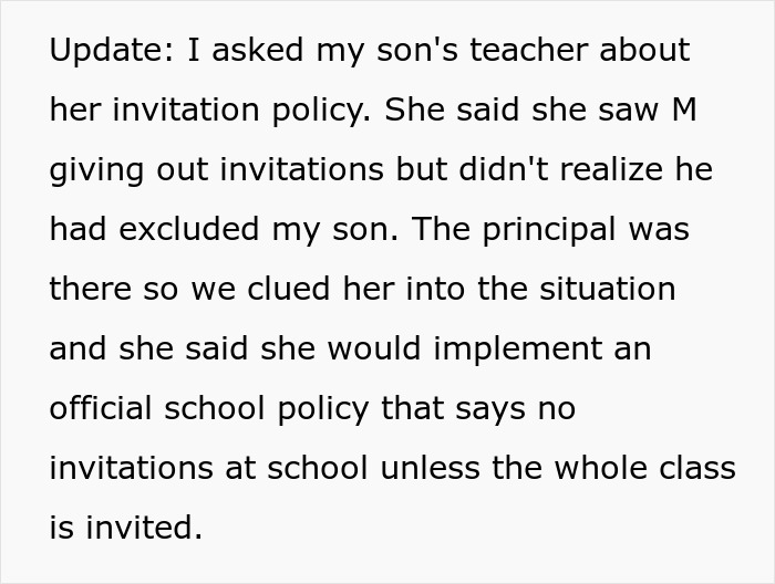 School invitation policy update to prevent excluding students from birthday parties. School invitation policy update to prevent excluding students from birthday parties.