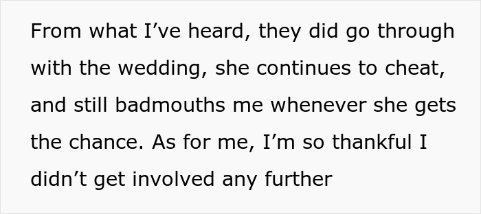 Text discussing a bridesmaid who left a wedding because of the bride's rude and hypocritical behavior. Text discussing a bridesmaid who left a wedding because of the bride's rude and hypocritical behavior.