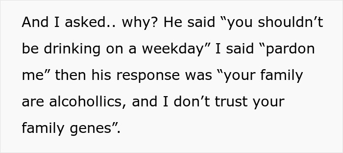 Screenshot of a text exchange about family genes and alcoholism, highlighting a disagreement over drinking habits. Screenshot of a text exchange about family genes and alcoholism, highlighting a disagreement over drinking habits.