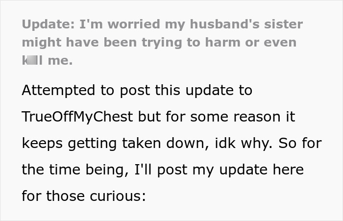 Woman questions sister-in-law's supposed accidents in online update, expressing concern over potential harm. Woman questions sister-in-law's supposed accidents in online update, expressing concern over potential harm.