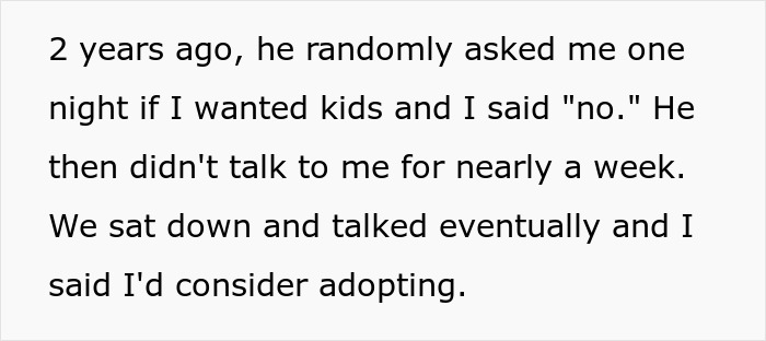 Text about a couple discussing kids and considering adoption. Text about a couple discussing kids and considering adoption.