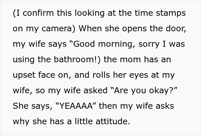 Text from a story about a pregnant wife and a mom's childcare discussion. Text from a story about a pregnant wife and a mom's childcare discussion.