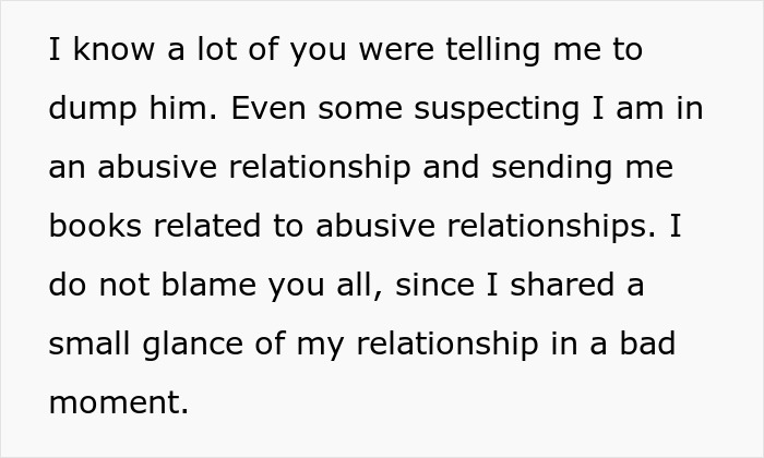 Text discusses boyfriend confrontation and perceptions of an abusive relationship. Text discusses boyfriend confrontation and perceptions of an abusive relationship.