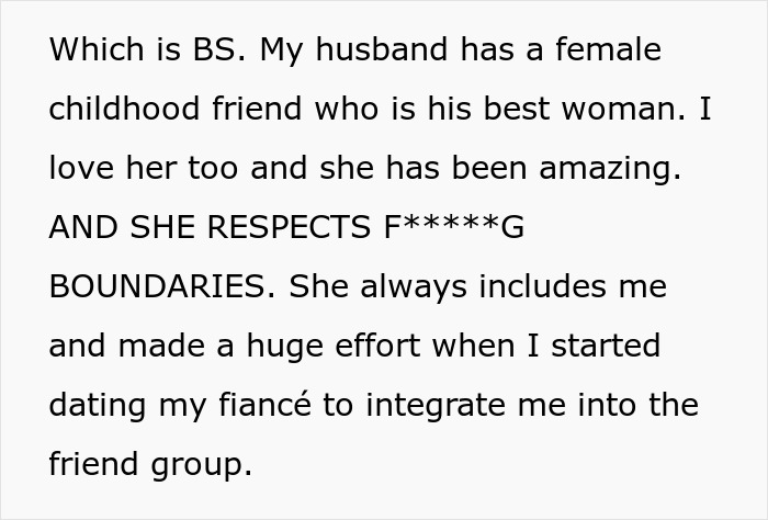 Text excerpt discussing respect and boundaries in friendships, mentioning a husband's female friend. Text excerpt discussing respect and boundaries in friendships, mentioning a husband's female friend.
