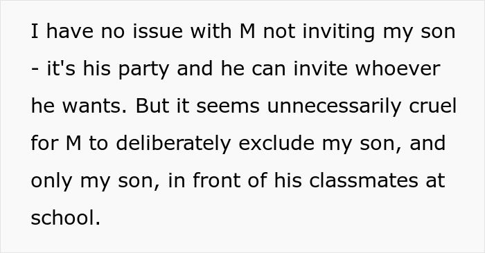 Text about a boy being excluded from a party, highlighting it as cruel and unnecessary. Text about a boy being excluded from a party, highlighting it as cruel and unnecessary.