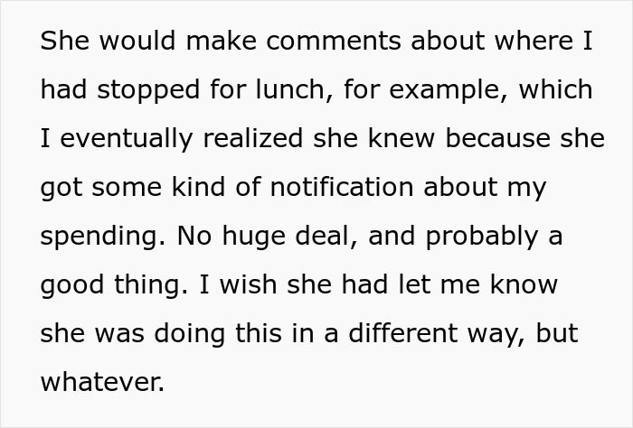 Text description about a man discovering his wife monitoring his spending. Text description about a man discovering his wife monitoring his spending.