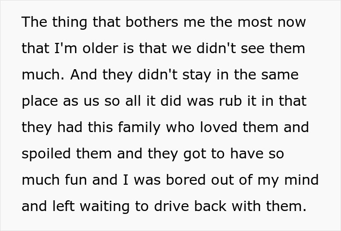 Text discusses a parent's feelings about stepsiblings' family dynamics and the emotional impact of their absence. Text discusses a parent's feelings about stepsiblings' family dynamics and the emotional impact of their absence.