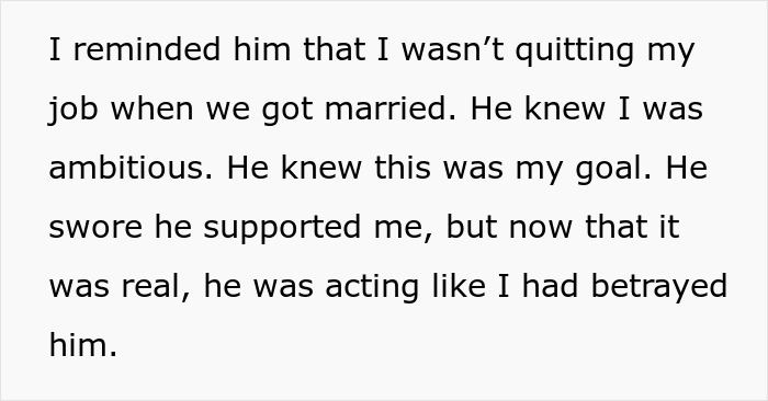 Text reads about refusing to quit a job despite marriage, emphasizing ambition and feeling unsupported by husband. Text reads about refusing to quit a job despite marriage, emphasizing ambition and feeling unsupported by husband.
