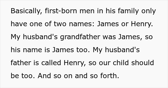 Text describing a family tradition of first-born men named James or Henry, now challenged. Text describing a family tradition of first-born men named James or Henry, now challenged.