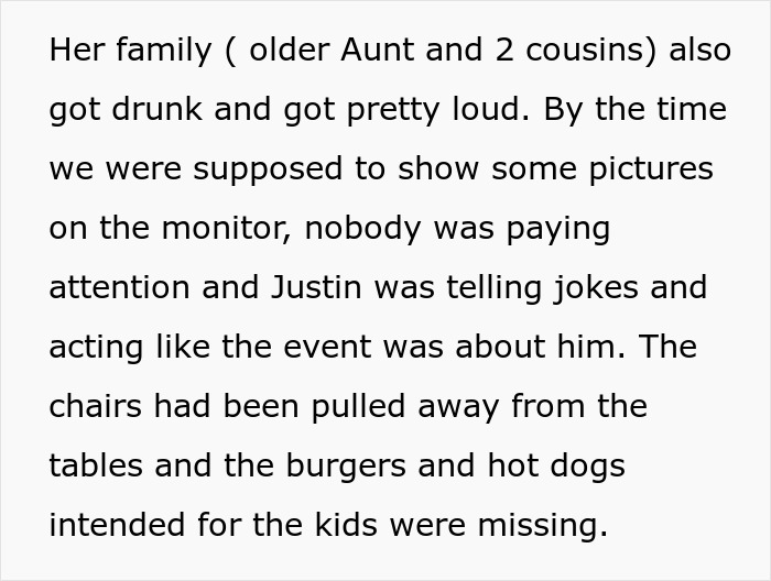 Family's drunken behavior disrupts rehearsal dinner. Family's drunken behavior disrupts rehearsal dinner.