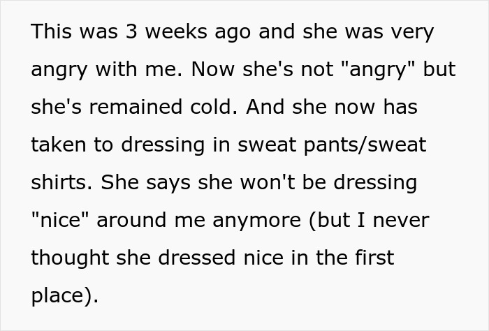 Text about a girlfriend dressing differently after being called boring, old, and dumpy by her boyfriend. Text about a girlfriend dressing differently after being called boring, old, and dumpy by her boyfriend.